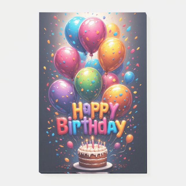 Bloco De Notas Notas Adhesivas Bolo de Aniversário Feliz (Frente)