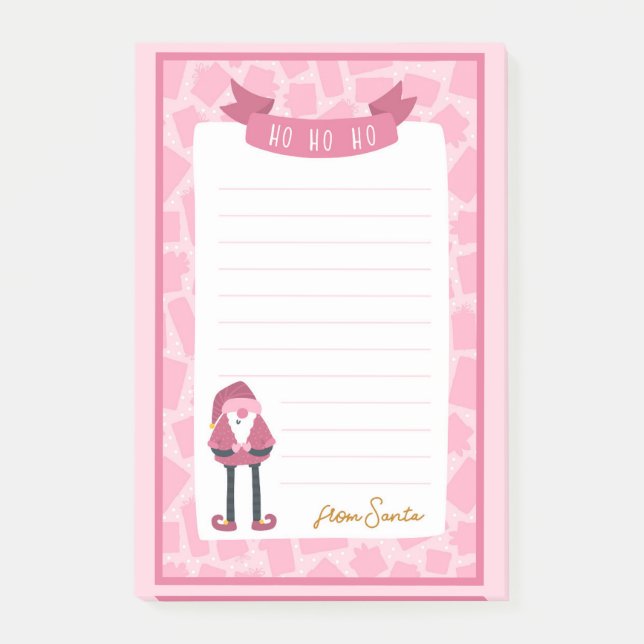 Bloco De Notas Notas Adhesivas de Natal Rosa do Papai Noel (Frente)