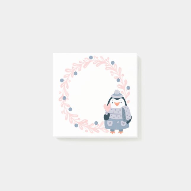 Bloco De Notas Notas Adhesivas de Pinguim de Inverno (Frente)