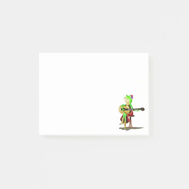 Bloco De Notas Notas Adhesivas® Divertidas com Sapo Tocando Guita (Frente)