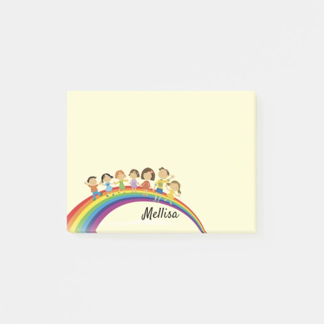 Bloco De Notas Notas Adhesivas DIY Rainbow Happy Kids Seu Nome (Frente)