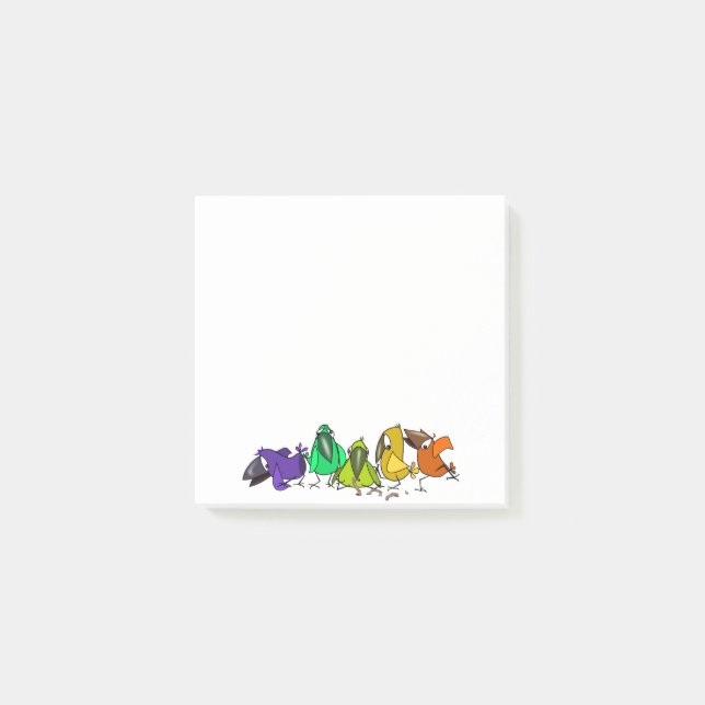 Bloco De Notas Notas Adhesivas Engraçadas de Pássaros Coloridos (Frente)