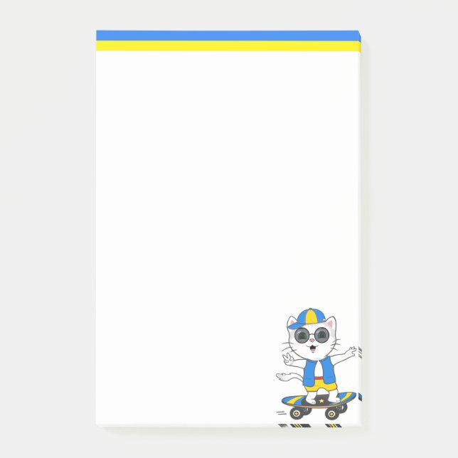 Bloco De Notas Notas Adhesivas Gato Skater Fofo (Frente)