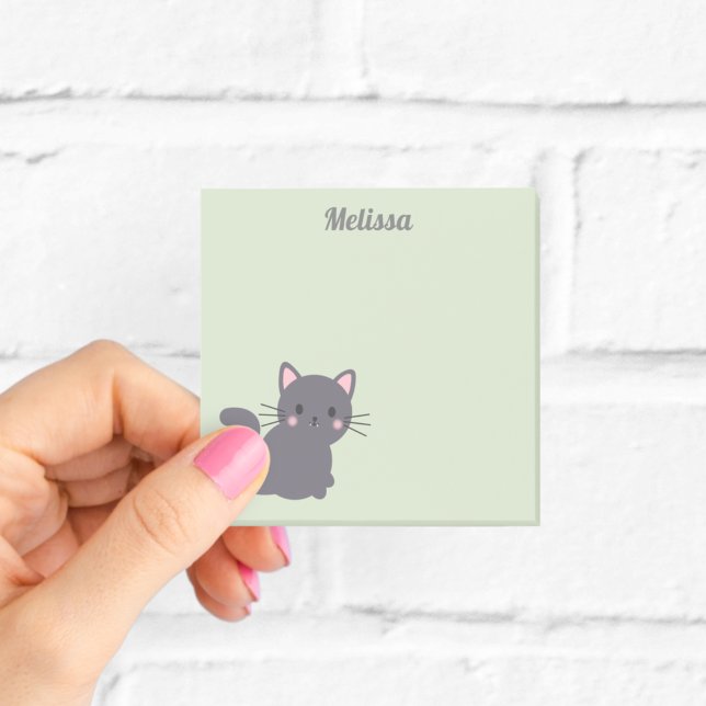 Bloco De Notas Notas Adhesivas Kawaii Gato Cinza Sage (Criador carregado)