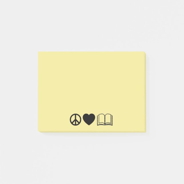 Bloco De Notas Notas Adhesivas Paz, Amor e Livros (Frente)