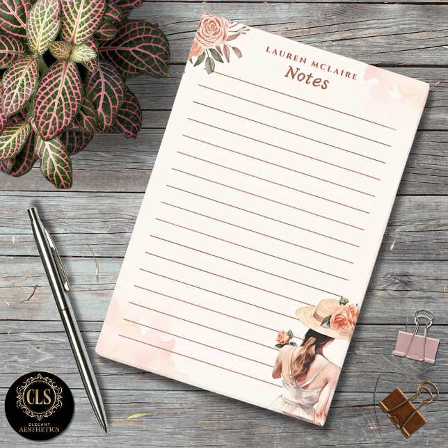 Bloco De Notas Notas Adhesivas Personalizadas Flores Rosadas Vint (Criador carregado)