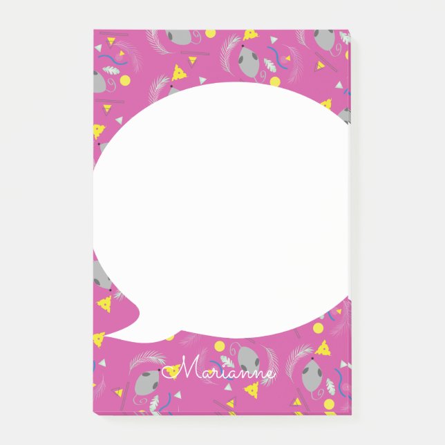 Bloco De Notas Notas Adhesivas Rosa Queijo de Rato Retro (Frente)