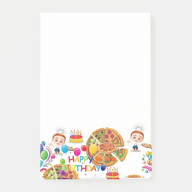 Bloco De Notas Notas Autoadesivas Feliz Aniversário Pizza (Frente)