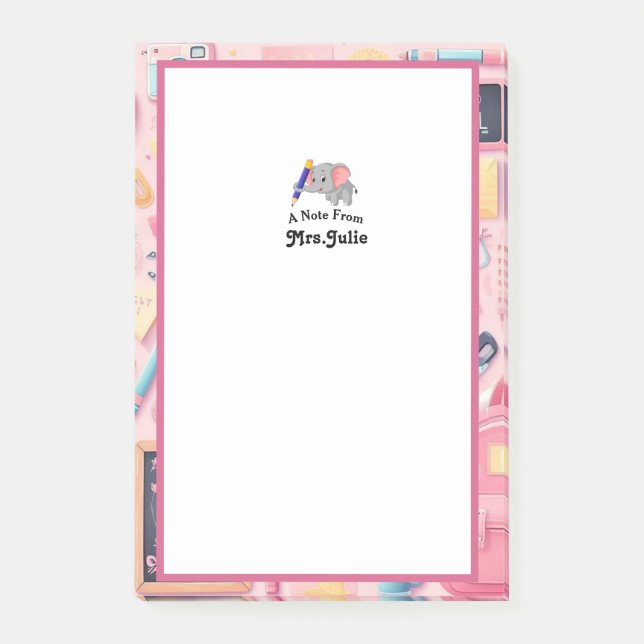 Bloco De Notas Notas bonito de Professores Personalizados Rosa (Frente)