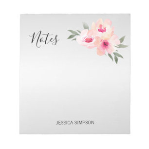 Bloco De Notas Notas cinzentas cor-de-rosa florais pintadas