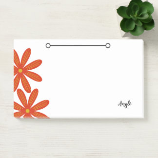Bloco De Notas Notas com flor e etiqueta de nome