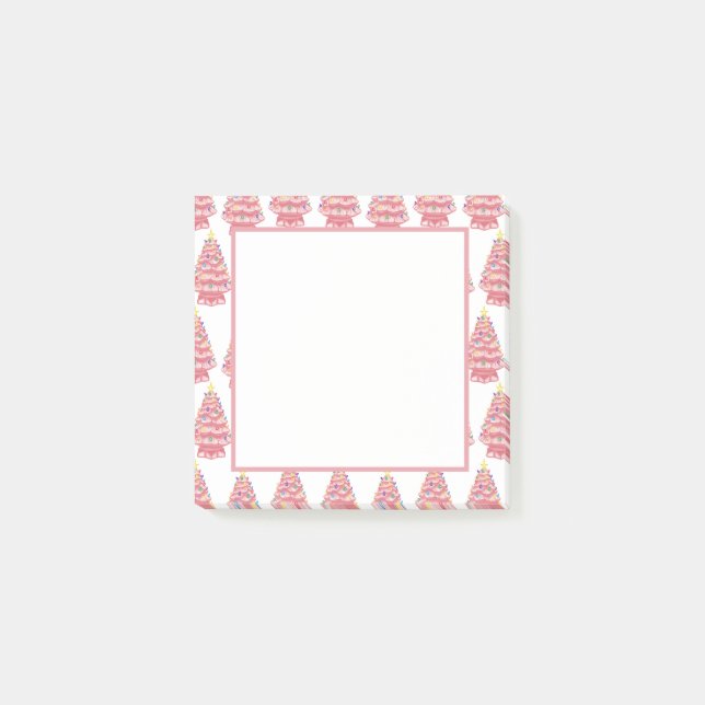 Bloco De Notas Notas de Árvores Xmas Cerâmicas Rosa (Frente)