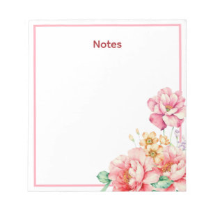 Bloco De Notas Notas de Canto Floral Rosa em Aquarela Elegante