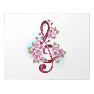 Bloco De Notas Notas de clave de trecho musical com flores de Sak
