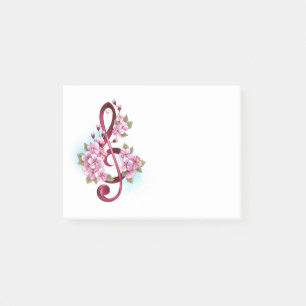 Bloco De Notas Notas de clave de trecho musical com flores de Sak