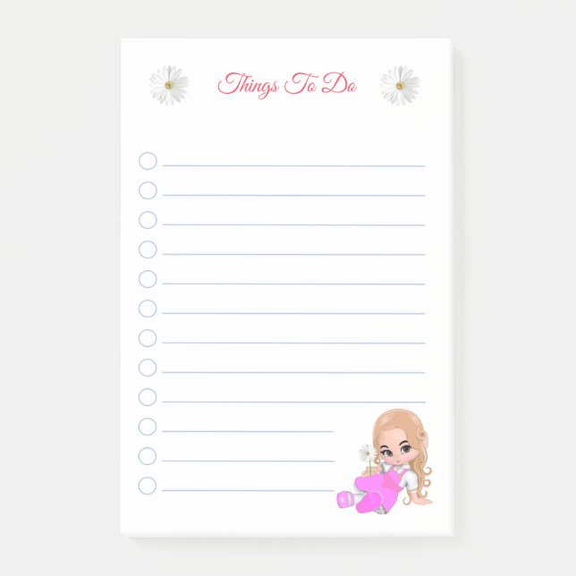 Bloco De Notas Notas de Coisas Para Fazer com Fada Fofo e Flores  (Frente)