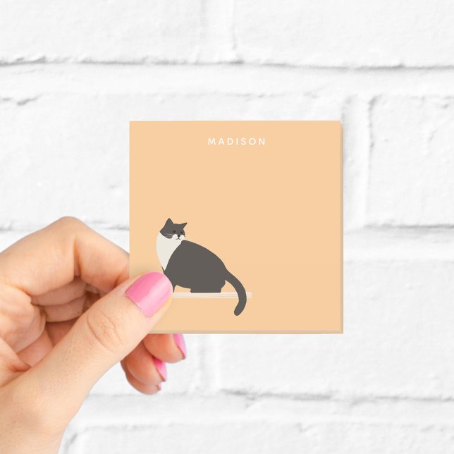 Bloco De Notas Notas de Gato Preto e Branco Fofo com Nome (Criador carregado)