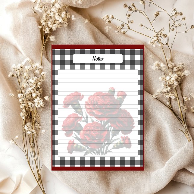 Bloco De Notas Notas de Gingham Floral Preto e Branco (Criador carregado)