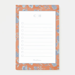 Bloco De Notas Notas de Impressão Floral Azul e Laranja Pós-Ti®,