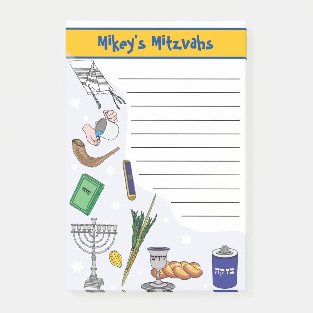Bloco De Notas Notas de Mitzvah Personalizadas - Estilo Post-It 1 (Frente)