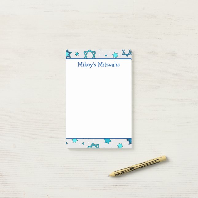 Bloco De Notas Notas de Mitzvah - Post-It Estrela de David Cinza (Na mesa)