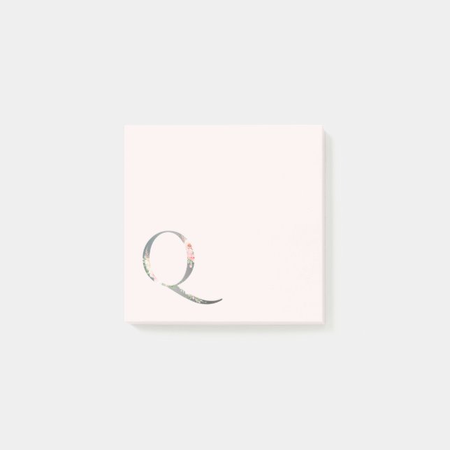 Bloco De Notas Notas de Monograma de Letra "Q" Floral (Frente)