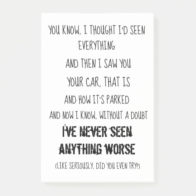 Bloco De Notas Notas de post-it engraçadas do estacionamento (Frente)