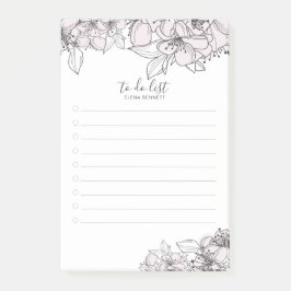 Bloco De Notas Notas de Posto Botânico das Flores Desenhadas à Mã