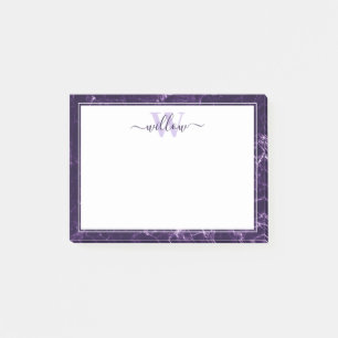 Bloco De Notas Notas de Posto de Padrão de Mármore Roxo do Monogr