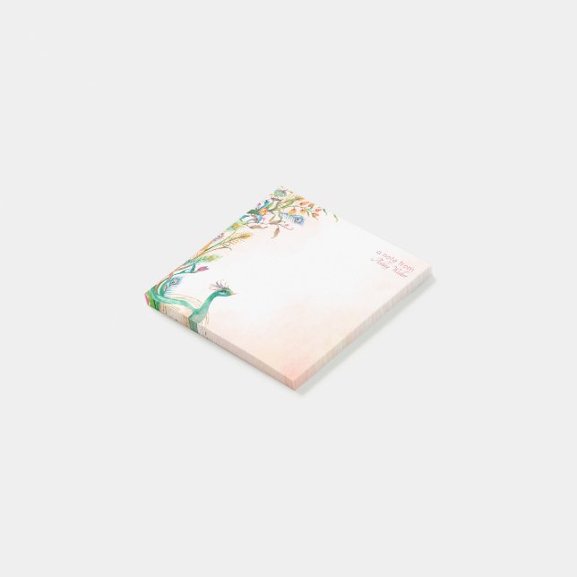 Bloco De Notas Notas de posto do modelo do pavão floral do Pastel (Inclinado)