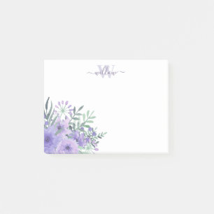 Bloco De Notas Notas de Posto do Monograma de Buquê Floral Roxo