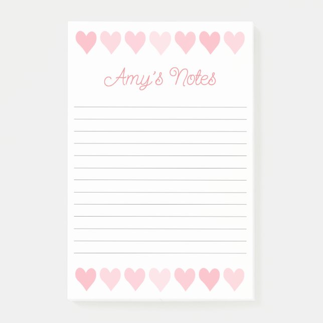 Bloco De Notas Notas de Posto do Sweet Pink Hearts (Frente)