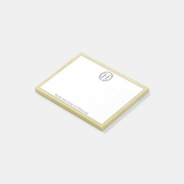 Bloco De Notas Notas de Posto Monograma Wreath Amarelo (Inclinado)
