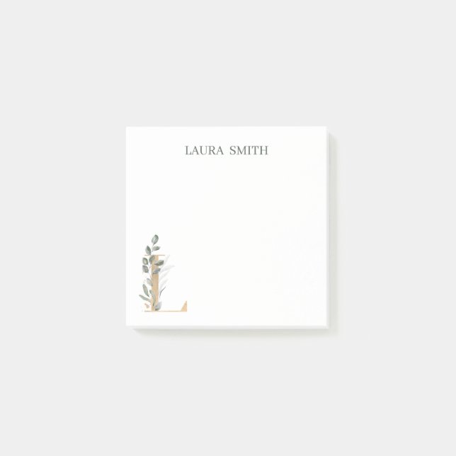 Bloco De Notas Notas de Posto Personalizadas Florais do L Monogra (Frente)