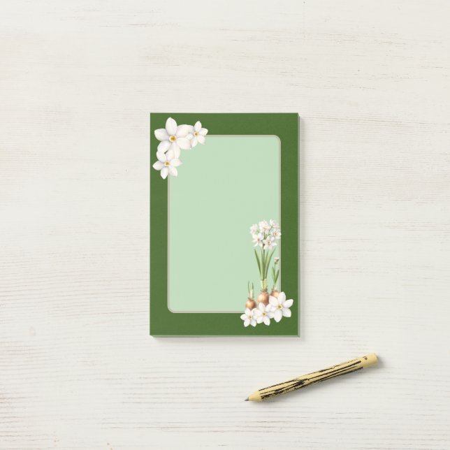 Bloco De Notas Notas de Posto Primavera Verde sobre Botânica (Na mesa)