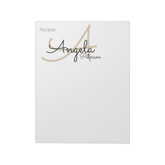 Bloco De Notas Notas de receita do monograma do cozinheiro (Invertido)