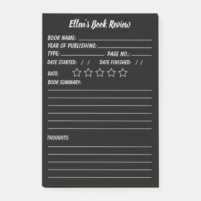 Bloco De Notas Notas de Revisão e Informações do Livro Personaliz (Frente)