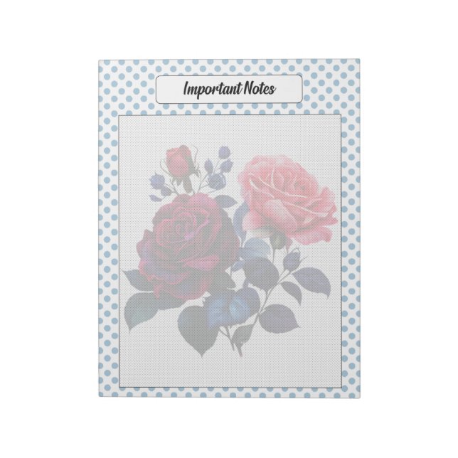 Bloco De Notas Notas de Rosas rosa e azuis (Invertido)