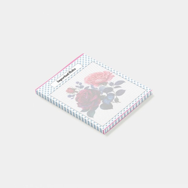 Bloco De Notas Notas de Rosas rosa e azuis (Inclinado)