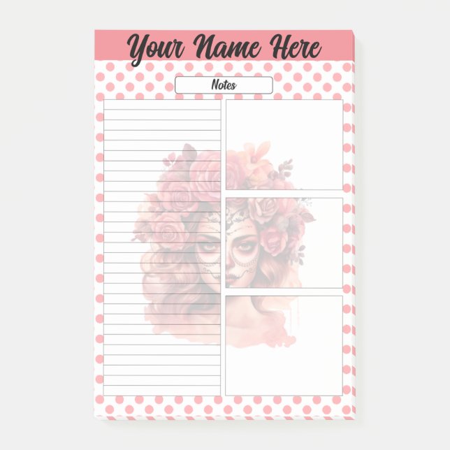 Bloco De Notas Notas do crânio de açúcar branco (Frente)