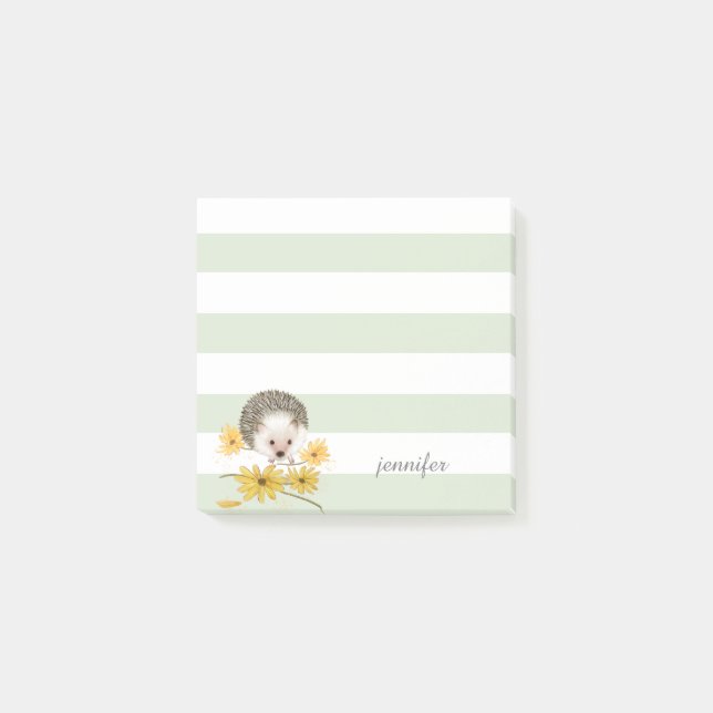 Bloco De Notas Notas do Green Stripes Hedgehog Pós-it® (Frente)