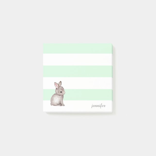 Bloco De Notas Notas do Mint Stripes Bunny Post-it® (Frente)