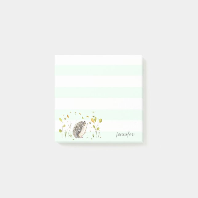 Bloco De Notas Notas do Mint Stripes Hedgehog Post-it® (Frente)