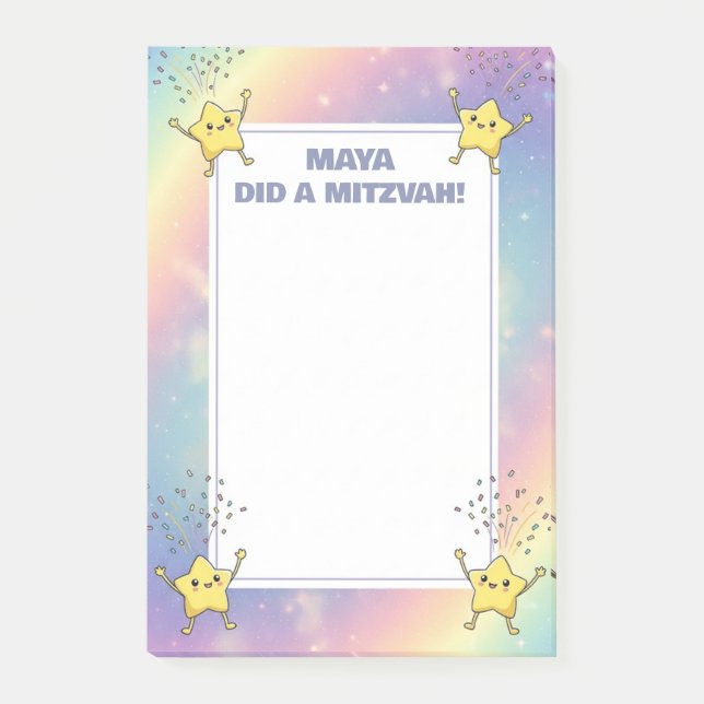 Bloco De Notas Notas do Mitzvah Personalizado Stars do Arco-Íris  (Frente)