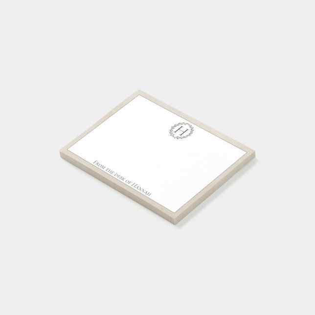 Bloco De Notas Notas do Posto Beige Monographic Wreath (Inclinado)