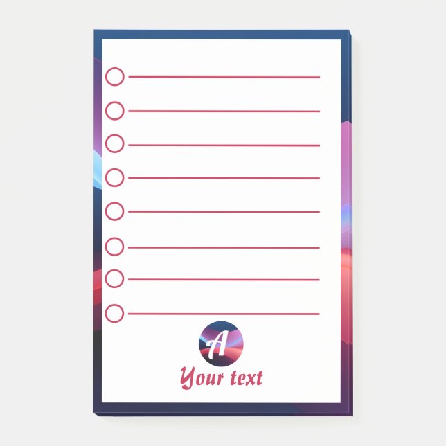 Bloco De Notas Notas do Posto inicial do abstrato púrpura azul es (Frente)