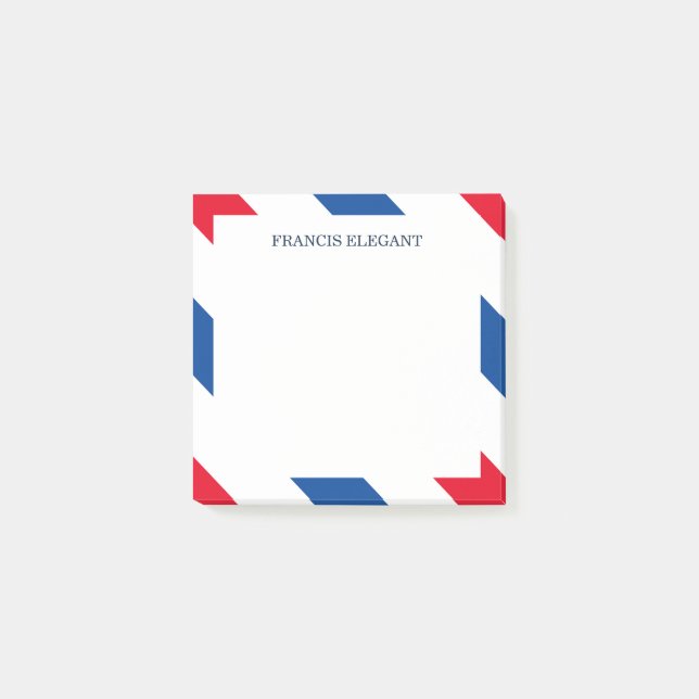 Bloco De Notas Notas do Posto Personalizado Vermelho Azul Striped (Frente)