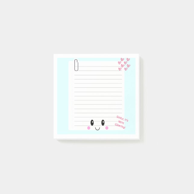 Bloco De Notas Notas Felizes Azul: Notas Adicionais do Kawaii (Frente)
