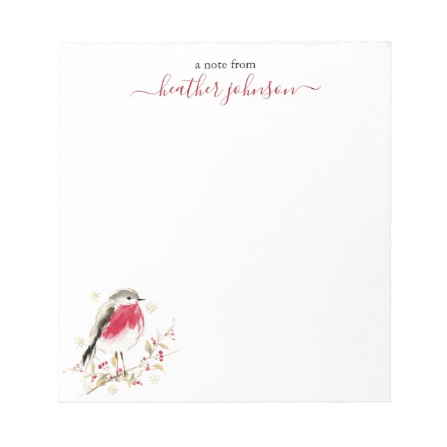 Bloco De Notas Notas Hearthlight Inverno Robin Bird Personalizada (Frente)