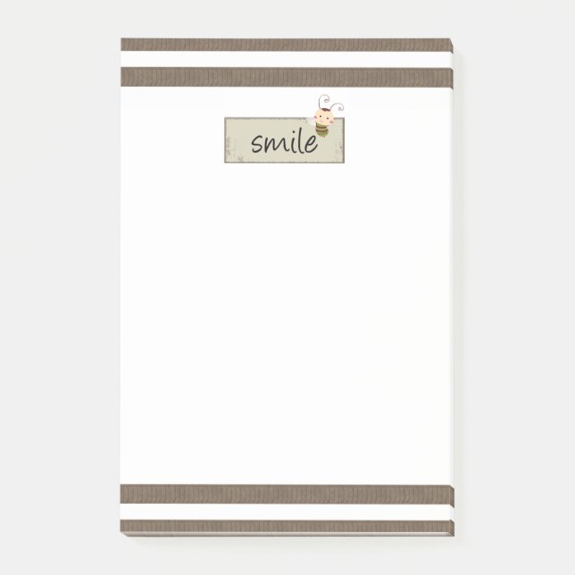 Bloco De Notas Notas Listra Marrom e Branco Floral Abelha  (Frente)